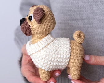 Crochet pattern toy Dog Pug, Amigurumi animals tutorial