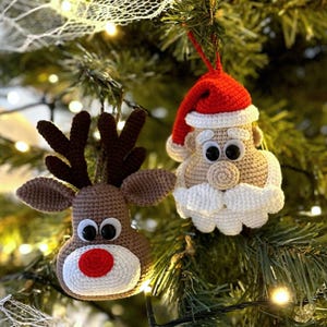 Crochet Christmas Ornament Patterns: Rudolph and Santa (PDF Pattern)