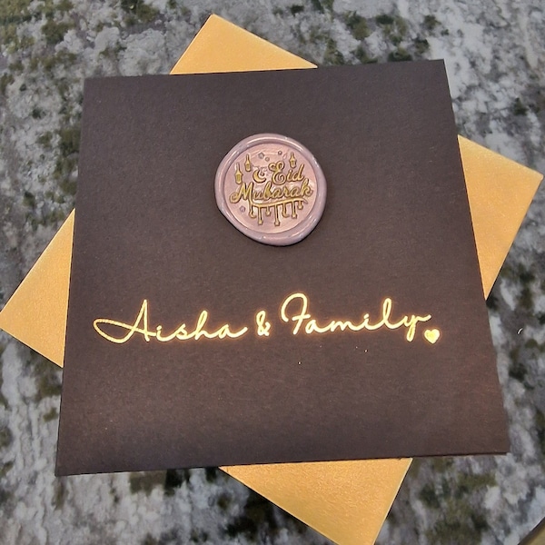 NEW| Personalised Eid Card, Luxury Gold Foiled Eid Card + Wax Seal, Eid Mubarak Card, Personalised Eid Mubarak Card, Gold Eid Card, Eid Card