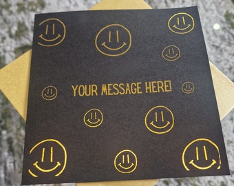 Smiley Face Card, Cool Smiley Card, Personalised Smiley Face Card, Emoji Card, Personalised Emoji Card, Foiled Card, Black and Gold Card