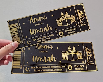 Luxury Gold Foiled Umrah Boarding Pass, Umrah Surprise Ticket, Umrah Gift Ticket, Umrah Reveal Voucher, Umrah Reveal Gift, Hajj Ticket