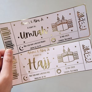 Luxury Gold Foiled Umrah Boarding Pass, Umrah Surprise Ticket, Umrah Gift Ticket, Umrah Reveal Voucher, Umrah Reveal Gift, Hajj Ticket No envelope