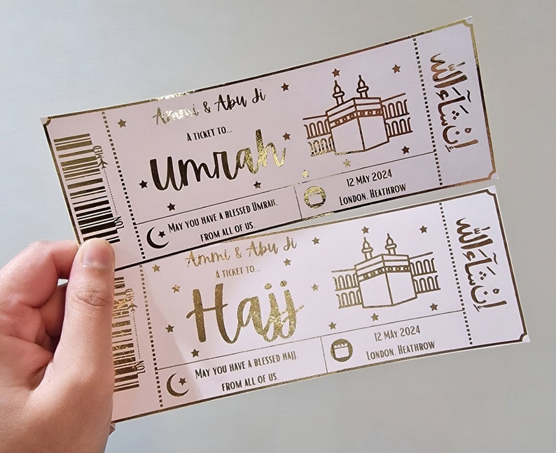 Luxury Gold Foiled Umrah Boarding Pass, Umrah Surprise Ticket, Umrah Gift Ticket, Umrah Reveal Voucher, Umrah Reveal Gift, Hajj Ticket image 2