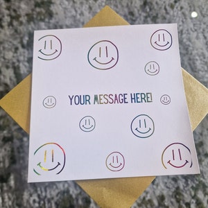 Smiley Face Card, Cool Smiley Card, Personalised Smiley Face Card, Emoji Card, Personalised Emoji Card, Foiled Card, Black and Gold Card image 2