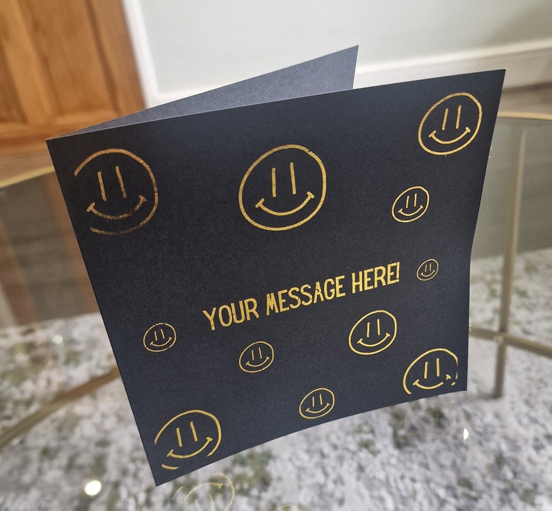 Smiley Face Card, Cool Smiley Card, Personalised Smiley Face Card, Emoji Card, Personalised Emoji Card, Foiled Card, Black and Gold Card image 5