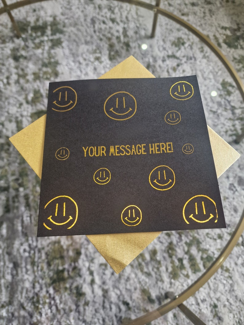 Smiley Face Card, Cool Smiley Card, Personalised Smiley Face Card, Emoji Card, Personalised Emoji Card, Foiled Card, Black and Gold Card image 1