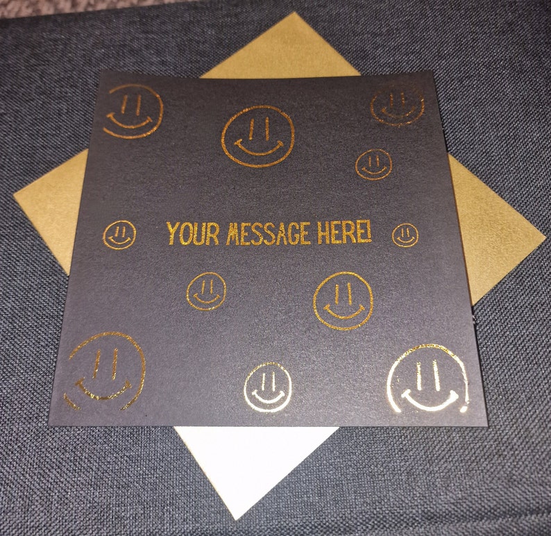Smiley Face Card, Cool Smiley Card, Personalised Smiley Face Card, Emoji Card, Personalised Emoji Card, Foiled Card, Black and Gold Card Black & Gold