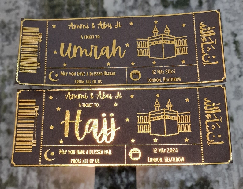 Luxury Gold Foiled Umrah Boarding Pass, Umrah Surprise Ticket, Umrah Gift Ticket, Umrah Reveal Voucher, Umrah Reveal Gift, Hajj Ticket image 4