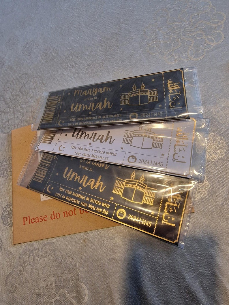 Luxury Gold Foiled Umrah Boarding Pass, Umrah Surprise Ticket, Umrah Gift Ticket, Umrah Reveal Voucher, Umrah Reveal Gift, Hajj Ticket image 6