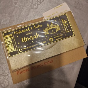Luxury Gold Foiled Umrah Boarding Pass, Umrah Surprise Ticket, Umrah Gift Ticket, Umrah Reveal Voucher, Umrah Reveal Gift, Hajj Ticket image 9