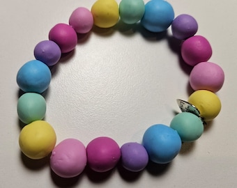 pastel colored beaded bracelet, polymer clay, polymer clay, retro