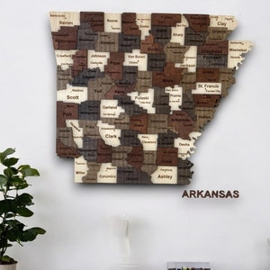 Arkansas State Karte, Handgemachte Holzkarte, Benutzerdefinierte Arkansas Holzkarte, Einzigartige Wohnkultur, Geschenk für Arkansans, Rustikale Arkansas Karte