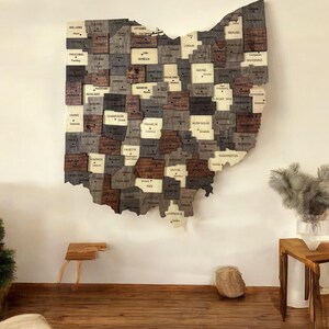 Benutzerdefinierte Ohio Holzkarte, Ohio Hölzerne Zustand Kunst, rustikale Wohndekor, einzigartige Ohio Geschenk, 3D Hölzern Ohio Karte, rustikale Wandkunst für Buckeyes