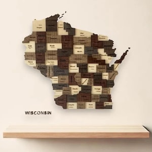 3D-Holzkarte von Wisconsin, Wisconsin-Karte, Wanddekor, rustikale Holzwandkarte, Wisconsin-Zustandsform, Wisconsin-Zustands-Holzwanddekor