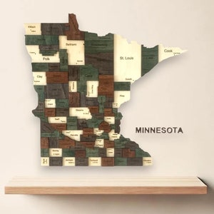 Mapa de Minnesota en madera en 3D: arte mural con mapa del estado de Minnesota, arte mural rústico en 3D para inauguración de la casa o regalo, letrero grande del estado de Minnesota
