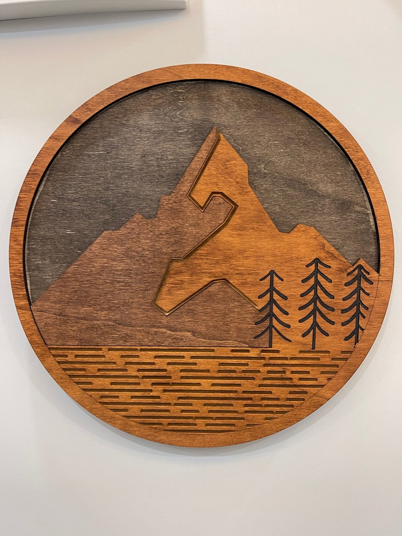 Mountain Design, Natural Rustic Wood Wall Art, Modern Mountain Wall