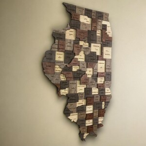 3D Holz-Illinois Karte, Illinois Karte Wand-Dekor, rustikale Holzwand Karte US Bundesstaat Illinois, Illinois State Hölzernen Wanddekor