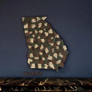 Mapa de Georgia en madera en 3D, arte de pared rústico de Georgia en 3D, mapa del estado de Georgia en madera, arte de pared de madera de Georgia, letrero grande del estado de Georgia