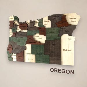 Mapa de Oregón en madera en 3D, decoración de pared con mapa de Oregón, mapa de pared de madera rústica con forma de estado de Oregón, decoración de pared de madera del estado de Oregón