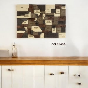 Mapa de madera de Colorado en 3D, mapa intrincado de madera de Colorado, mapa de madera de Colorado personalizado, mapa personalizado del estado de Colorado en madera