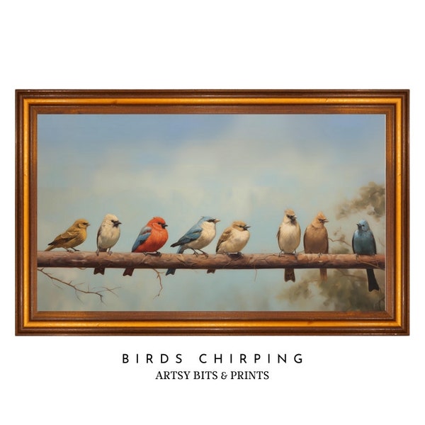 Birds Chirping on a Branch| Birds | Art | Bird drawing | Wall Art | Wall decor | Home decor | Bird illustrations | Bird |