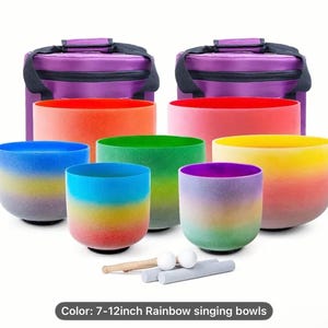 Juego de 7 cuencos cantores de cristal arcoíris