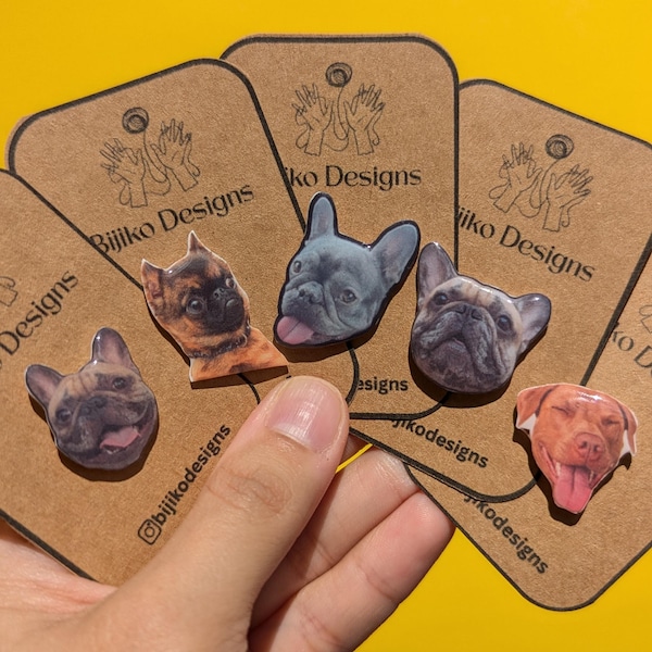Custom Dog Portrait Pin, Personalized Pet Photo Lapel Pin