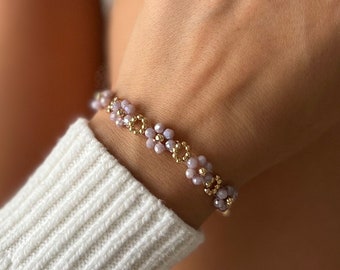 Pearl Bracelet with Flowers / Mother Daughter Bracelet / Communion Gift / Confirmation Gift / Godmother Gift / Floral Jewellery