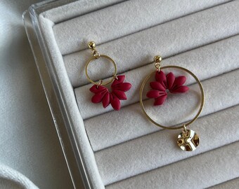 Red & Gold Statement Earrings / Flamenco Jewellery / Spanish Vibe / Floral Design / Lotus Flower