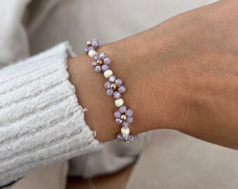 Pearl Bracelet with Flowers / Mother Daughter Bracelet / Communion Gift / Confirmation Gift / Godmother Gift / Floral Jewellery