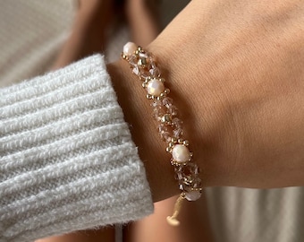 Bracelet Perle / Blanc et Or / Taille Modélisable Elégant / Anniversaire / Pour Elle / Fête des Mères