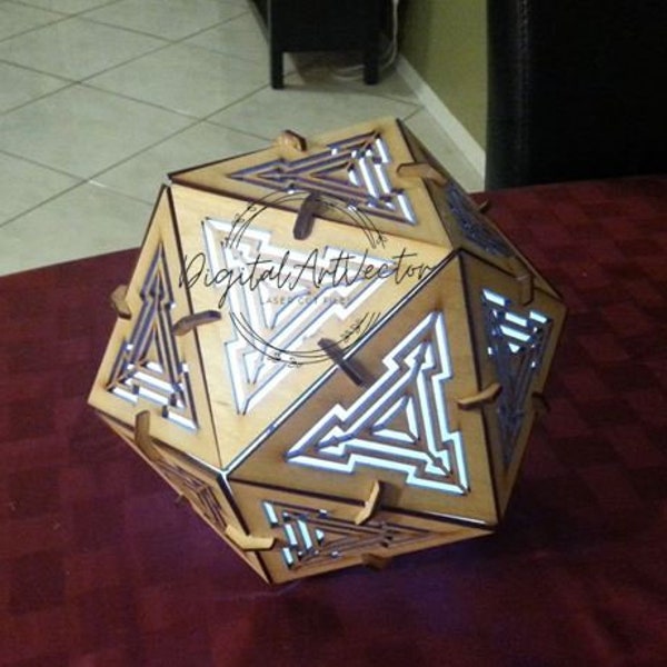 Laser Cut Icosahedron Lamp CDR DXF SVG Pdf Ai Vector Files