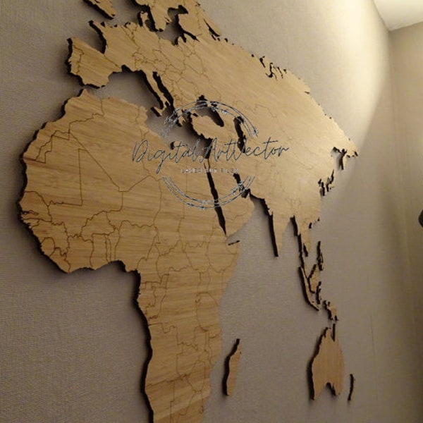 Laser Cut World Map Wall Art CDR DXF SVG Pdf Ai Vector File