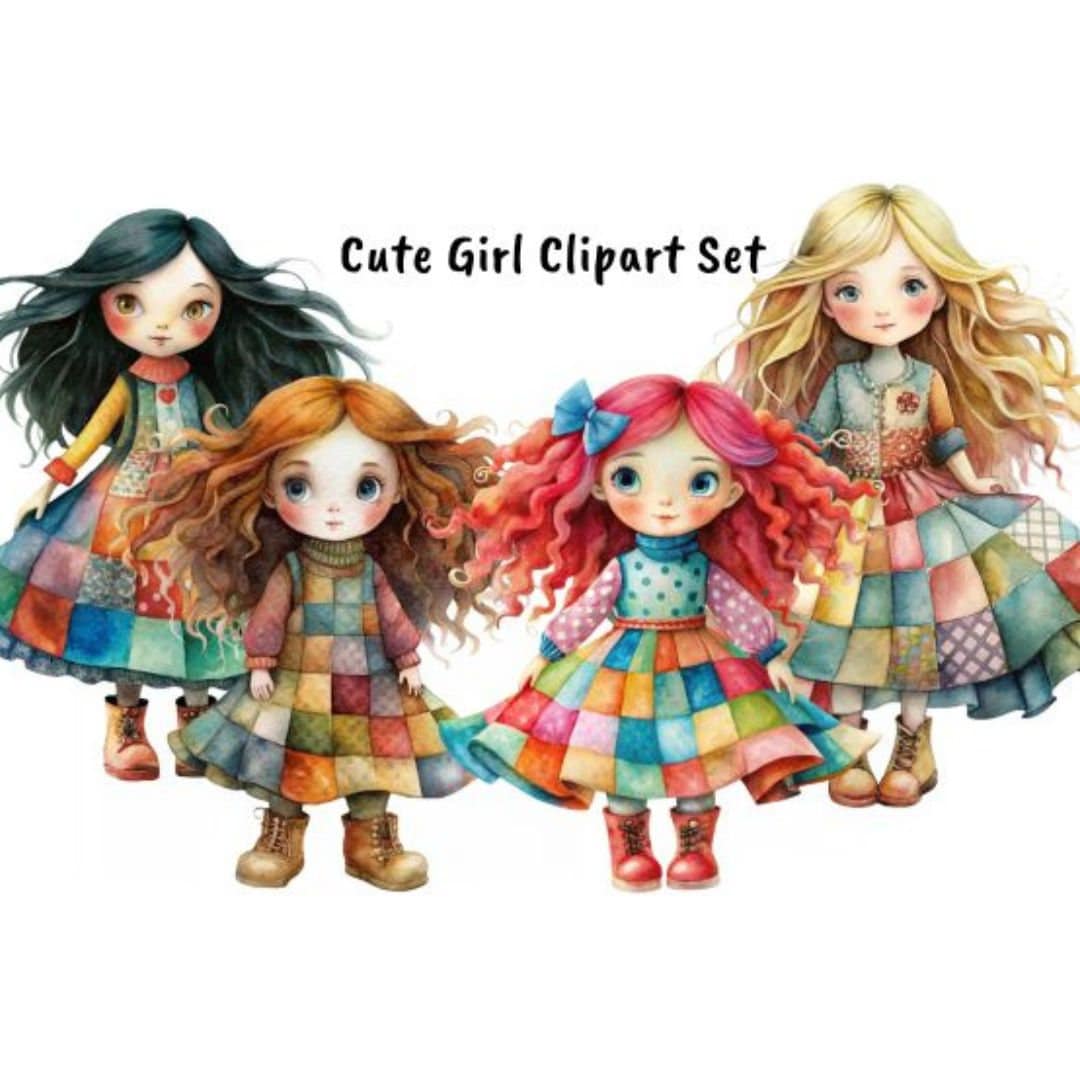 Cute Girl Clipart Set 17 PNG Files With Transparent Background for ...