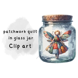 Patchwork Quilt in Glass Jars Clipart Set Watercolor Style 10 PNG Elements Transparent Background Digital Download for DIY Crafts