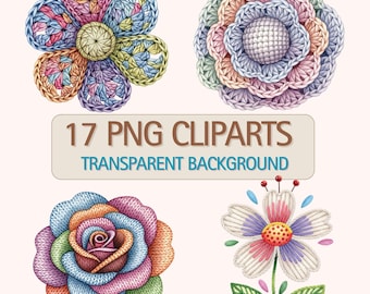 Knit & Crochet Inspired Clipart - 17 Watercolor PNGs, Transparent Background, AI Generated Art