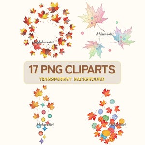 Maple Leaves Scatter – 17 Handmade-Inspired Fall Leaf Graphics, Transparent PNGs, Digital Download for Seasonal Crafts