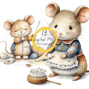 Sewing Mouse Clipart Set,