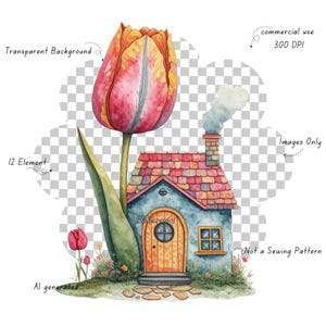 Clipart de casa de campo floral em aquarela - 12 PNG para download digital, fundo transparente, não pintado à mão, não é um padrão de costura