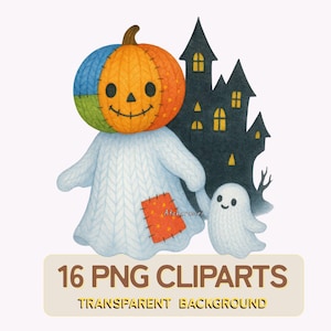 Pumpkin Head Ghost Clipart: 16 Spooky Halloween PNG Graphics (Digital Download