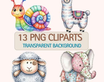 Clipartset aquarel dierenpoppen: 13 png-illustraties (digitale download)