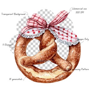 Aquarel krakeling clipart-11 png digitale download, transparante achtergrond, bakkerij gebak kunst, snack Oktoberfest, schattig eten illustratie