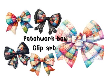 Patchwork bow -clip art ,digital downloads, illustrations