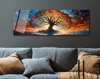 Tree of Life Stained Glass, Tempered Glass Wall Art, Glass Large Wall Art,Tree of Life Art, Modern Stained Glass, Panoramic Wall Decor,Gift