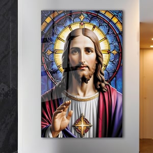 Jesus Tempered Glass Wall Art, Christ Wall Art, Jesus of Nazareth, Stained Glass Art, Glass Printing Wall Art Decor, Religious Wall Art Gift
