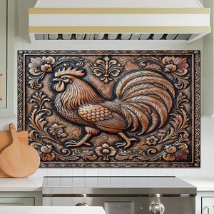 Tempered Glass Backsplash, Rooster Glass Backsplash, Kitchen Backsplash Behind Stove, Glass Backsplash for Kitchen, Rustic Stove Backsplash