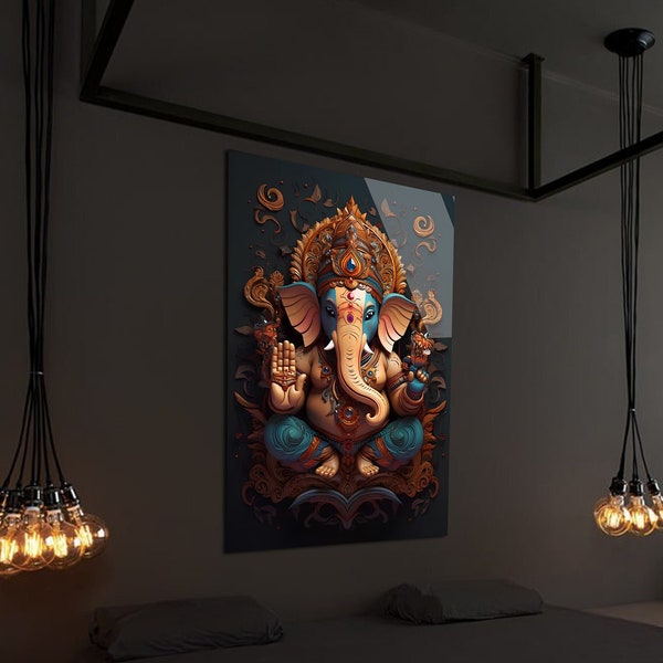 Ganesh Wall Art, Tempered Glass Wall Art, Glass Printing, Extra Large Wall Art, Wall Hangings, Hindu Wall Decor, Panoramic Wall Decor