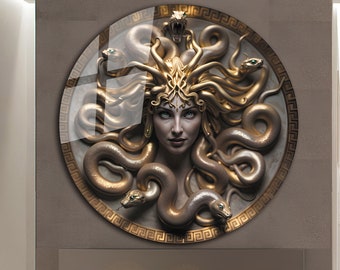 Medusa Wall Art, Round Glass Art, Tempered Glass Wall Art, Medusa Wall Decor, Large Wall Art,Circle Wall Art,Glass Printing,Medusa Art Print