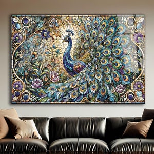 Tempered Glass Wall Art Stained Peacock Wall Art for Living Room Home Decor Gifts for Her Housewarming Gifts Animal Wall Hangings for Gift