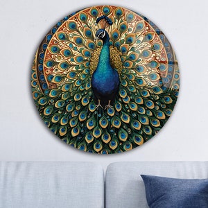 Tempered Glass Wall Art Abstract Peacock Wall Art for Living Room Home Decor Gifts for Her Housewarming Gifts Animal Wall Hangings for Gift